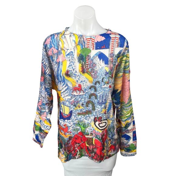 Unbranded Tops - Women's Multicolor Long Sleeve Artsy Graphic Print Shirt Blouse Top Size 2XL